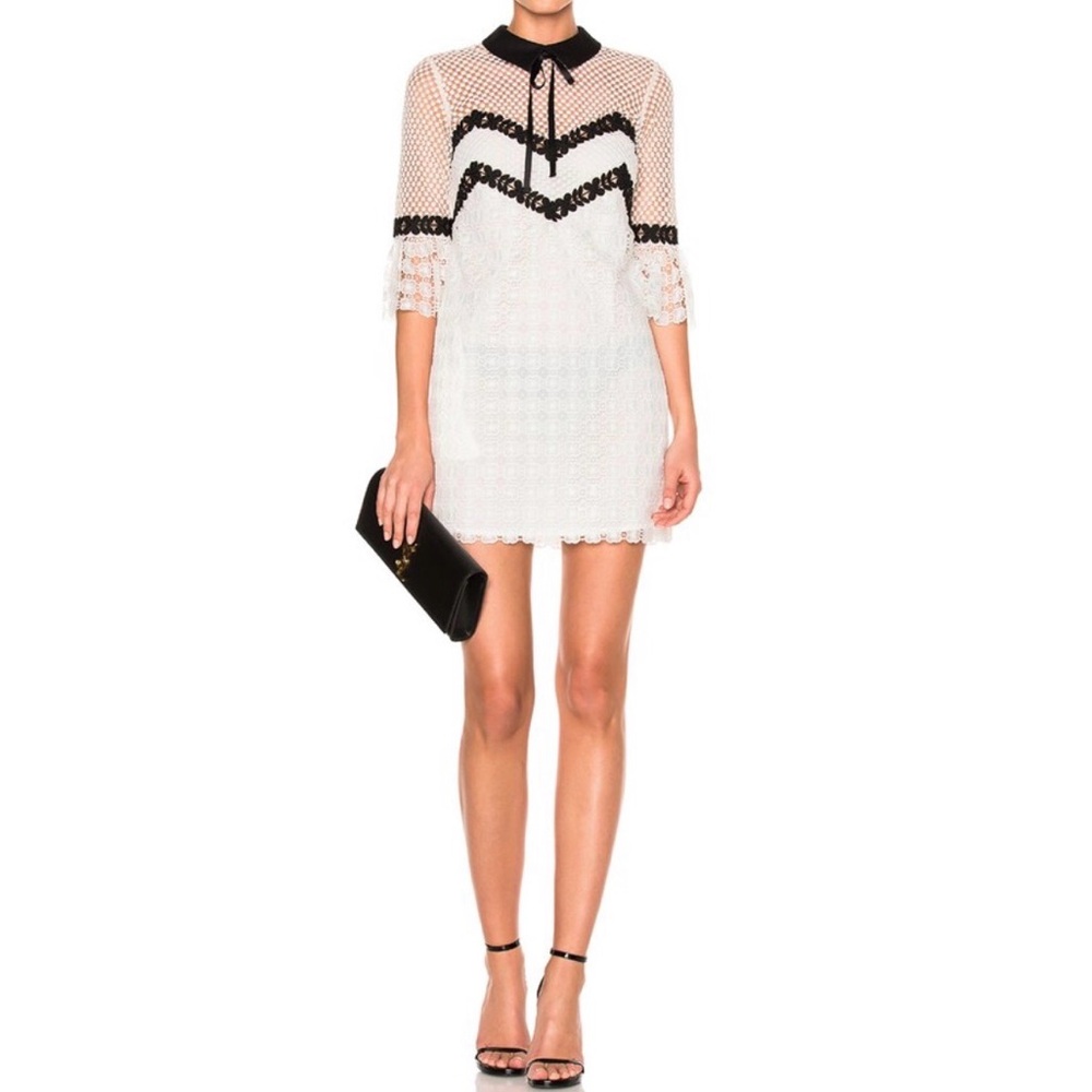 Self Portrait Elegant White and Black Lace Dress